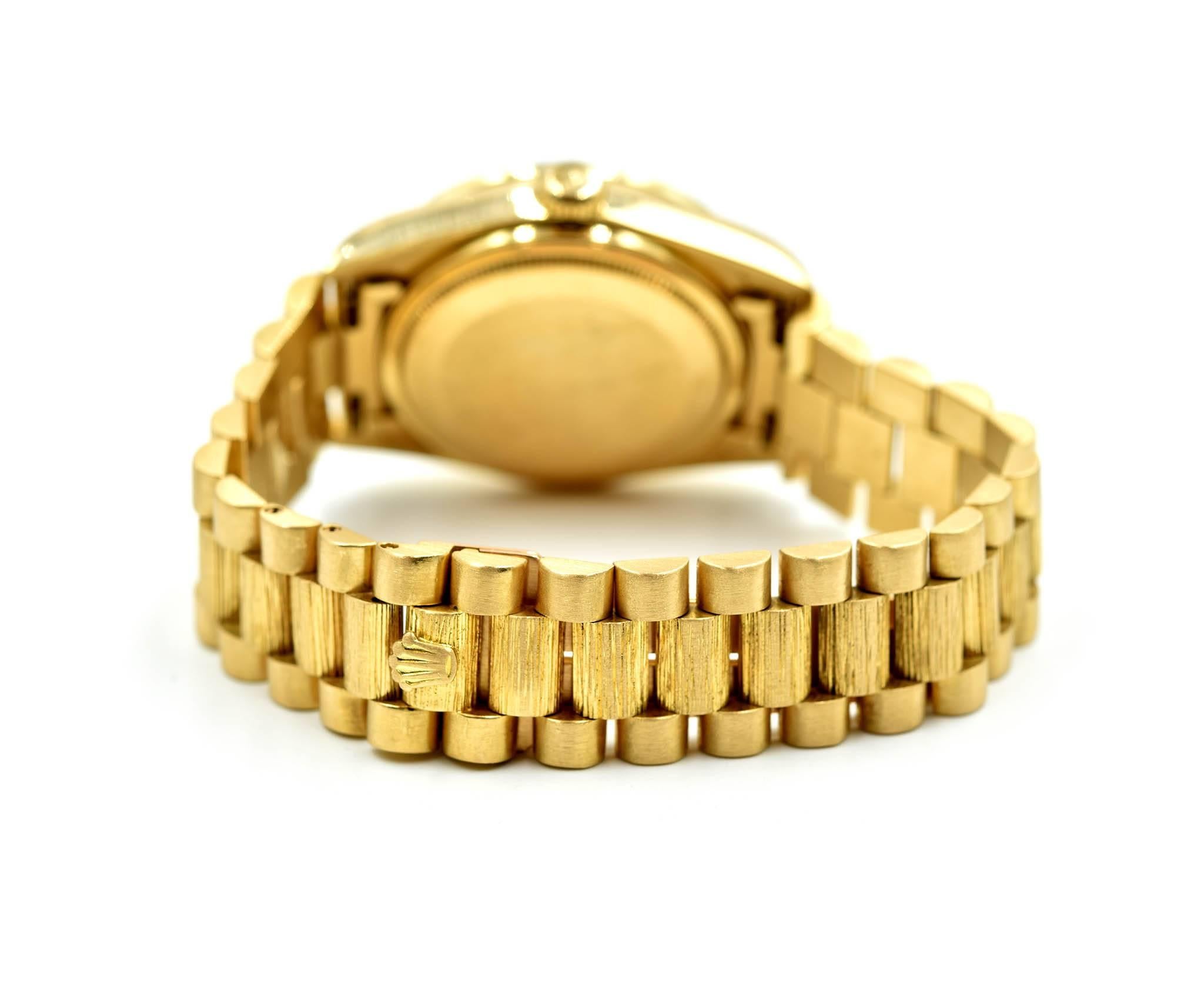 Men's Rolex Yellow Gold Diamond President Day-Date Bark Finish Automatic Wristwatch