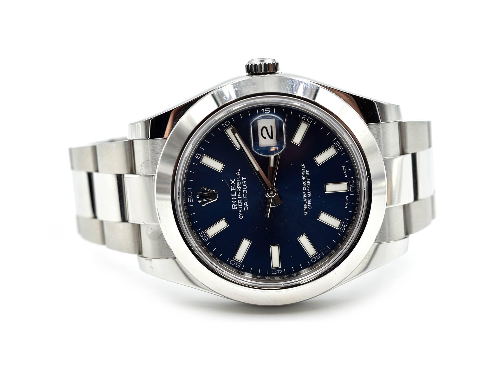 Rolex Stainless Steel Datejust II Blue Dial Oyster Automatic Wristwatch In Excellent Condition In Scottsdale, AZ