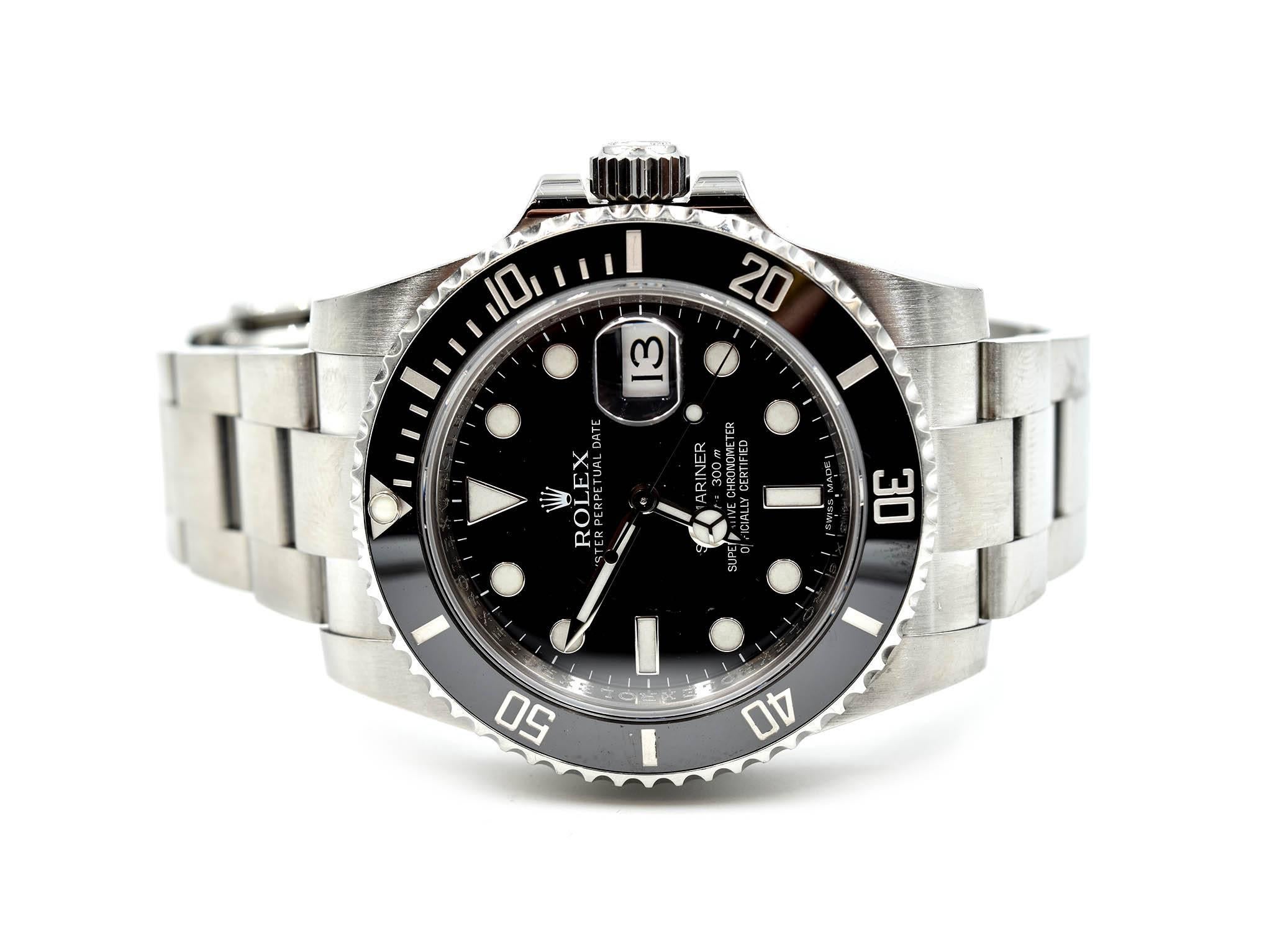Rolex Stainless Steel Submariner Black Ceramic Bezel Automatic Wristwatch In Excellent Condition In Scottsdale, AZ