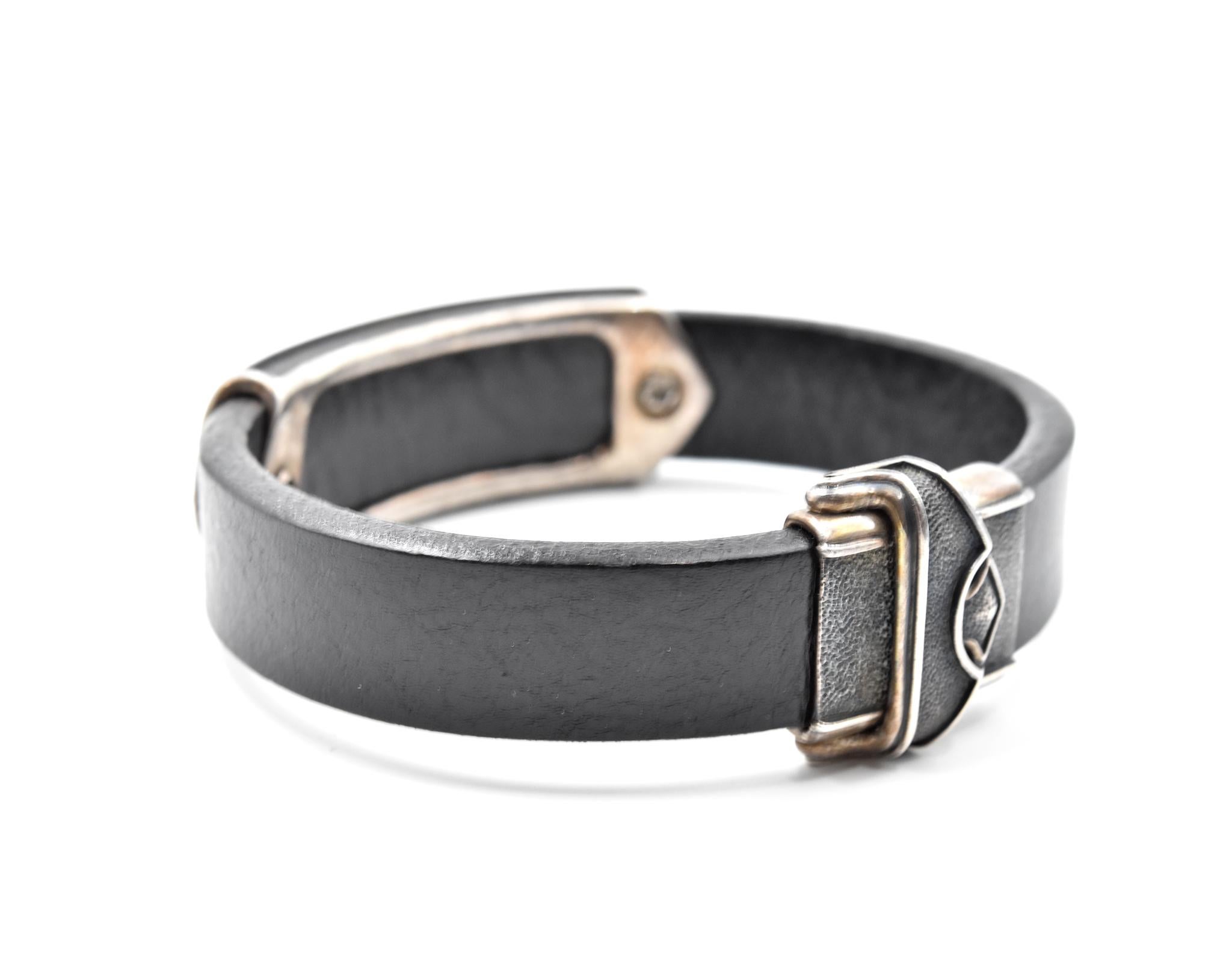 David Yurman Sterling Silver and Leather ID Bracelet In Excellent Condition In Scottsdale, AZ