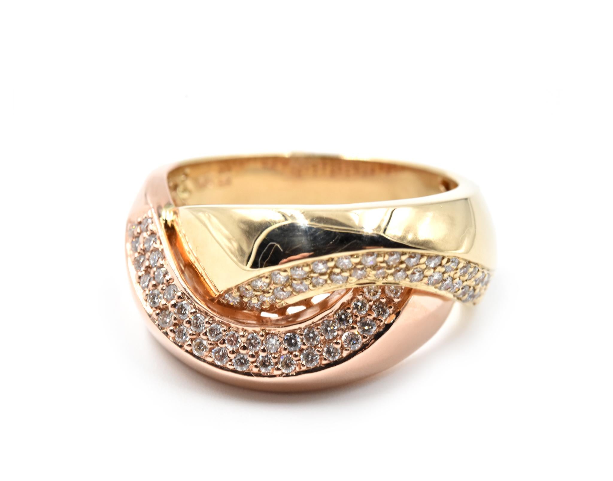 0.70 Carat Diamond 14 Karat Rose Gold Crossover Ring In Excellent Condition For Sale In Scottsdale, AZ