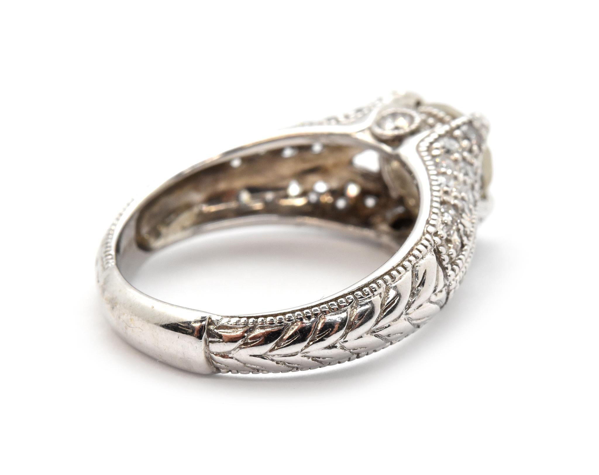 Women's 14 Karat White Gold and 1.38 Carat Round Diamond Ring with 0.75 Carat Accents For Sale