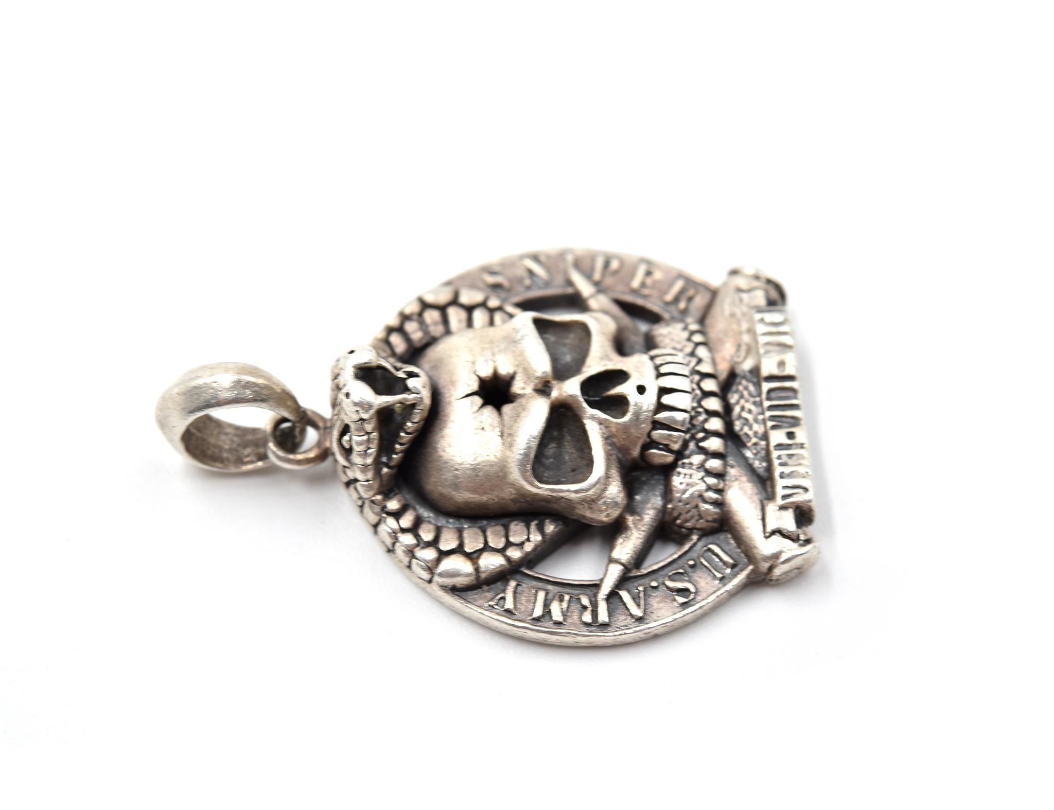 U.S. Army Sniper “One Shot One Kill” Sterling Silver Pendant In Excellent Condition In Scottsdale, AZ