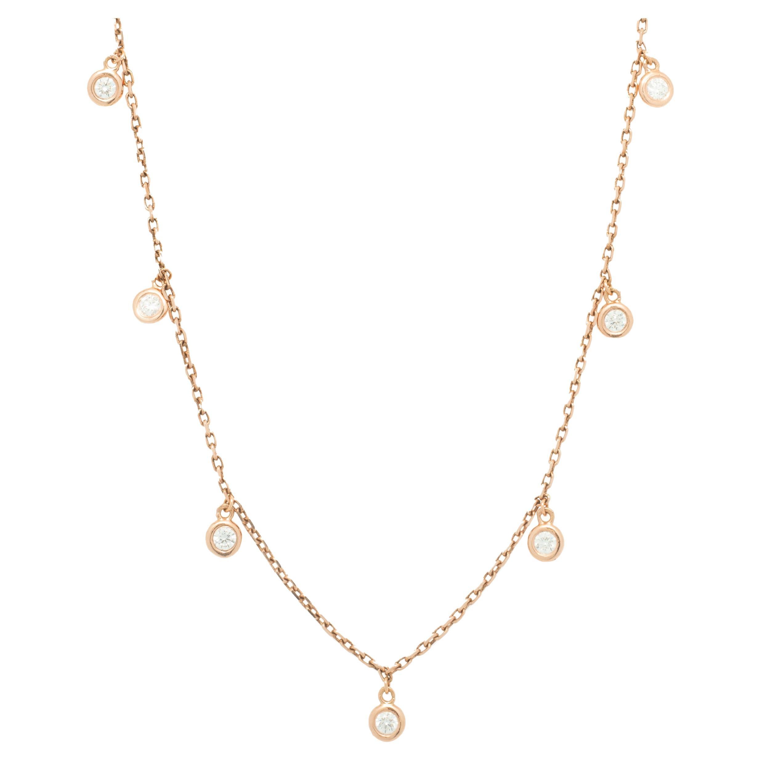 14k Rose Gold Diamonds by the Yard Necklace For Sale