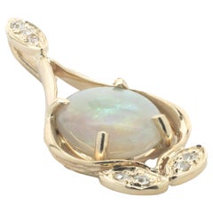 14 Karat Yellow Gold Vintage Opal and Diamond Drop Necklace