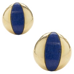 14 Karat Yellow Gold Lapis Button Earrings