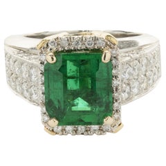 Platinum & 18 Karat Yellow Gold Emerald and Diamond Ring