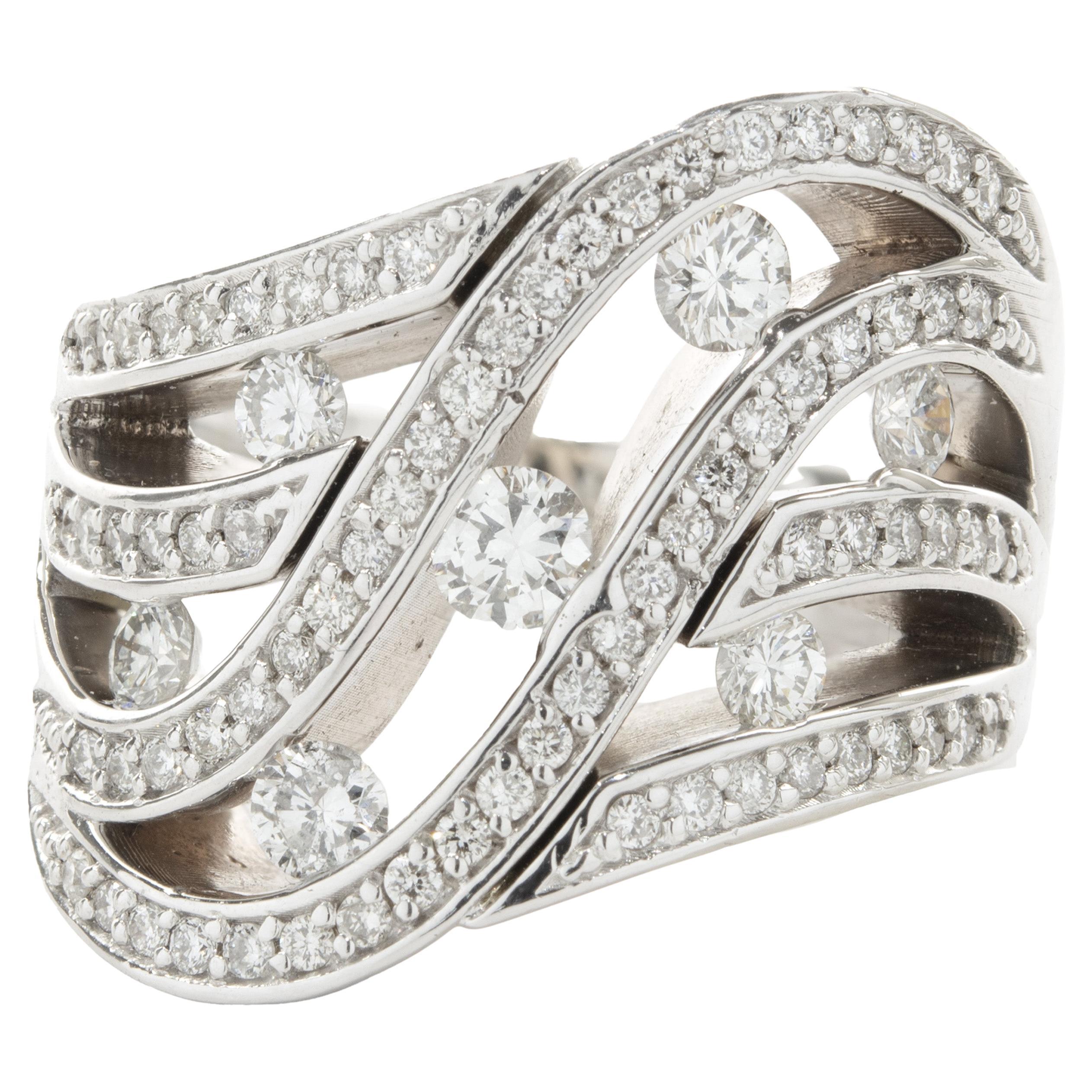 14 Karat White Gold Diamond Cut Out Wave Ring For Sale