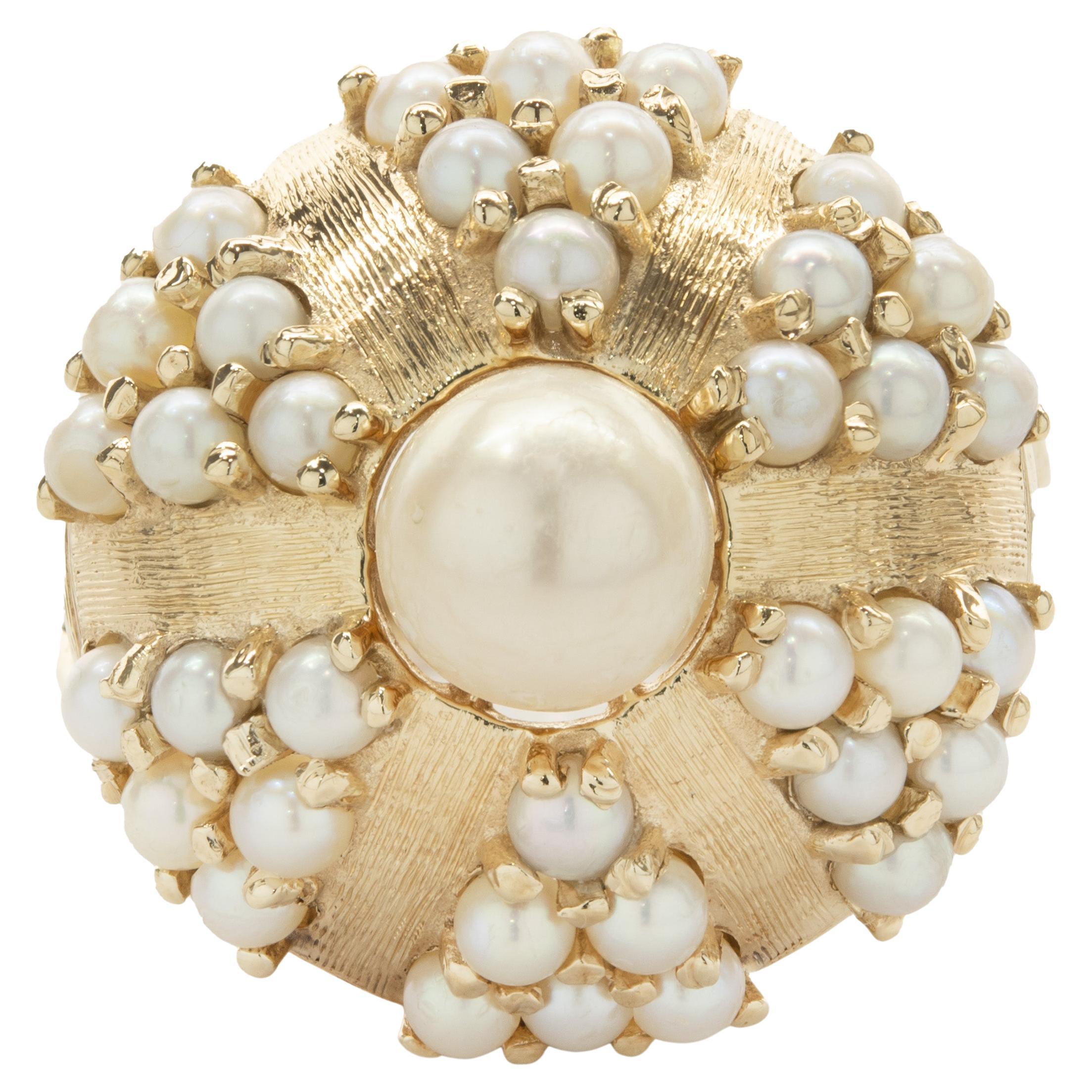 14 Karat Yellow Gold Vintage Pearl Dome Cocktail Ring For Sale