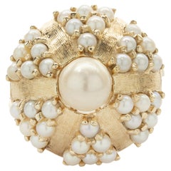 14 Karat Yellow Gold Vintage Pearl Dome Cocktail Ring