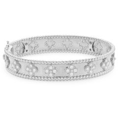 18 Karat White Gold Diamond Flower Bangle Bracelet