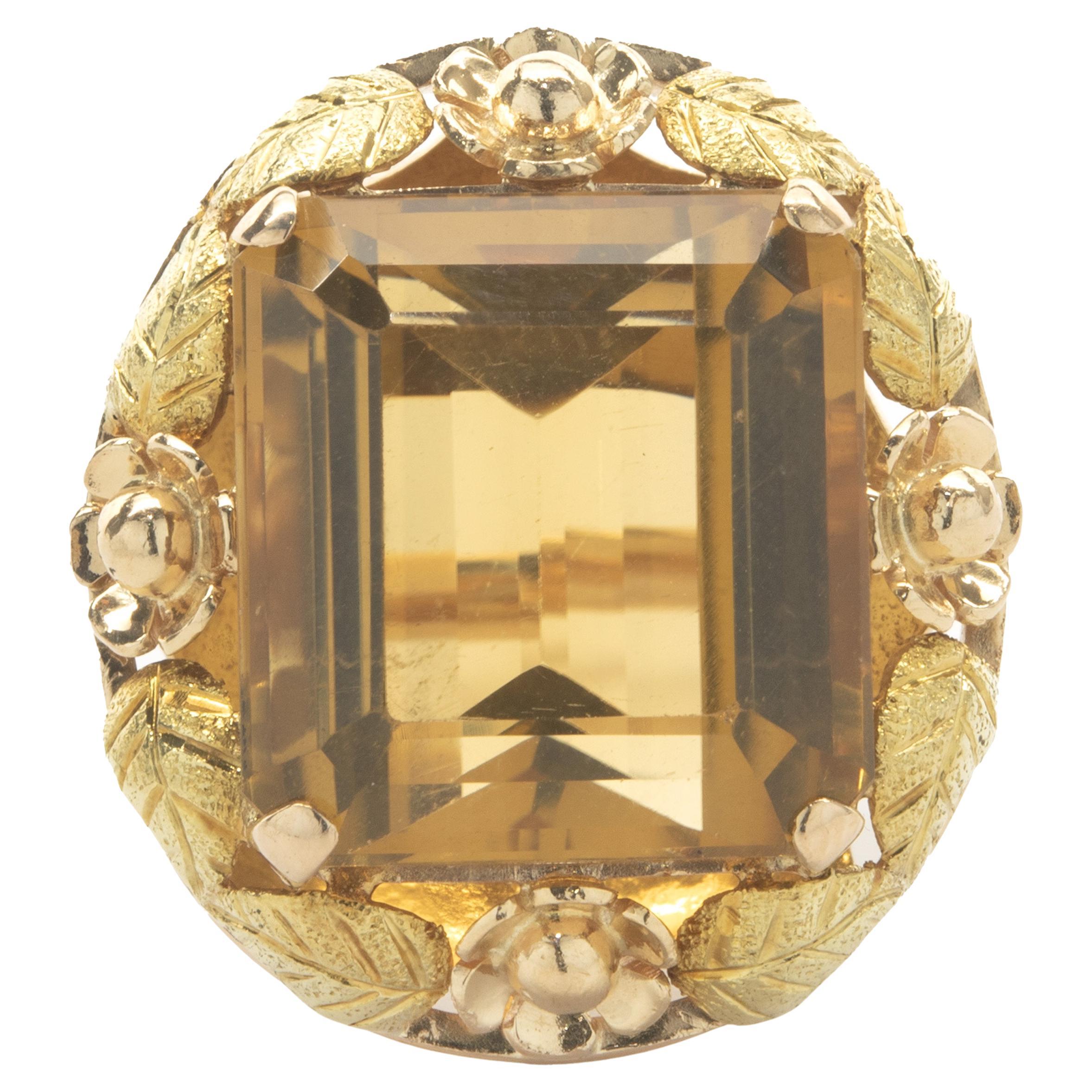 18 Karat Yellow Gold Vintage Citrine Floral Ring