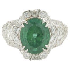 18 Karat White and Yellow Gold Emerald and Multi Shape Diamond Cocktail Ring