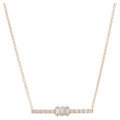 14 Karat Rose Gold Diamond Bar Necklace with Baguette Centerpiece