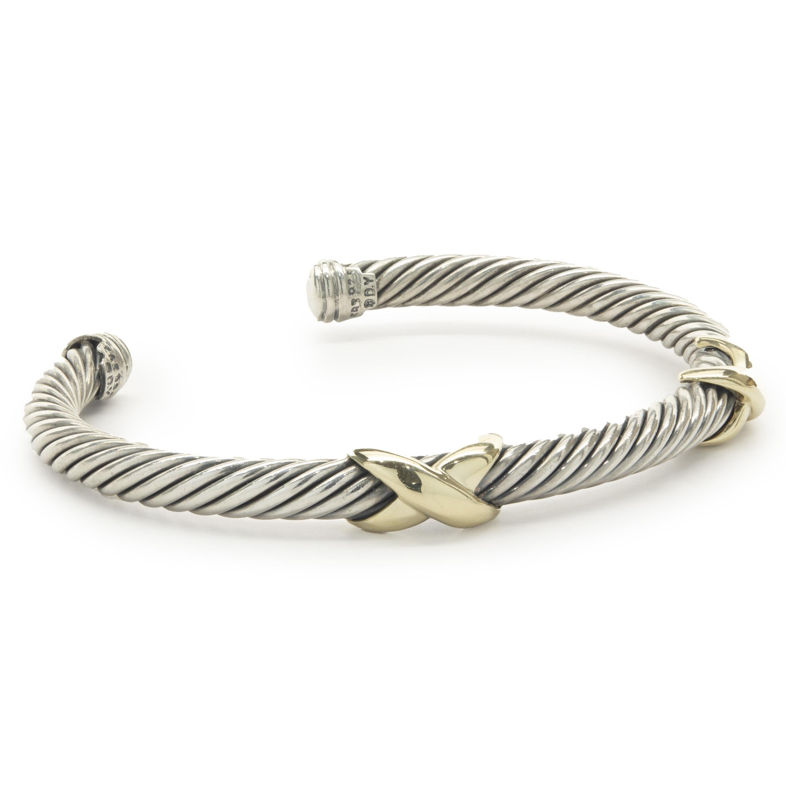 Designer: David Yurman
Material: Sterling Silver / 14K yellow gold
Dimensions: bracelet will fit a 6.5-inch wrist
Weight: 28.37 grams