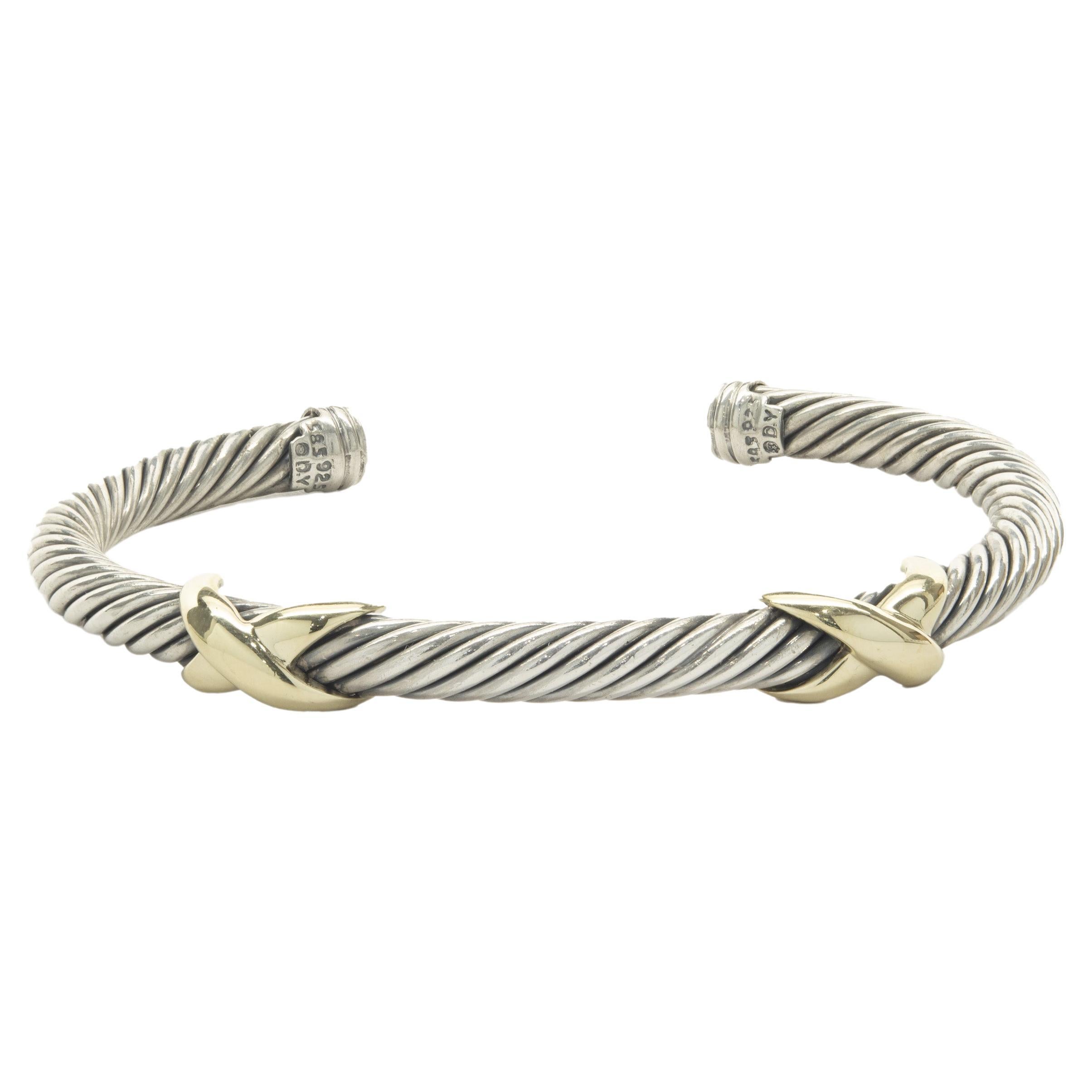 David Yurman Sterling Silver and 14 Karat Yellow Gold Double X Cable Cuff
