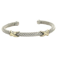 David Yurman Sterling Silver and 14 Karat Yellow Gold Double X Cable Cuff