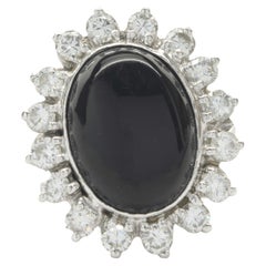 14 Karat White Gold Black Onyx and Diamond Cocktail Ring