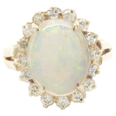 14 Karat Yellow Gold Opal and Diamond Cocktail Ring