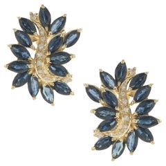 14 Karat Yellow Gold Vintage Sapphire and Diamond Spray Earrings