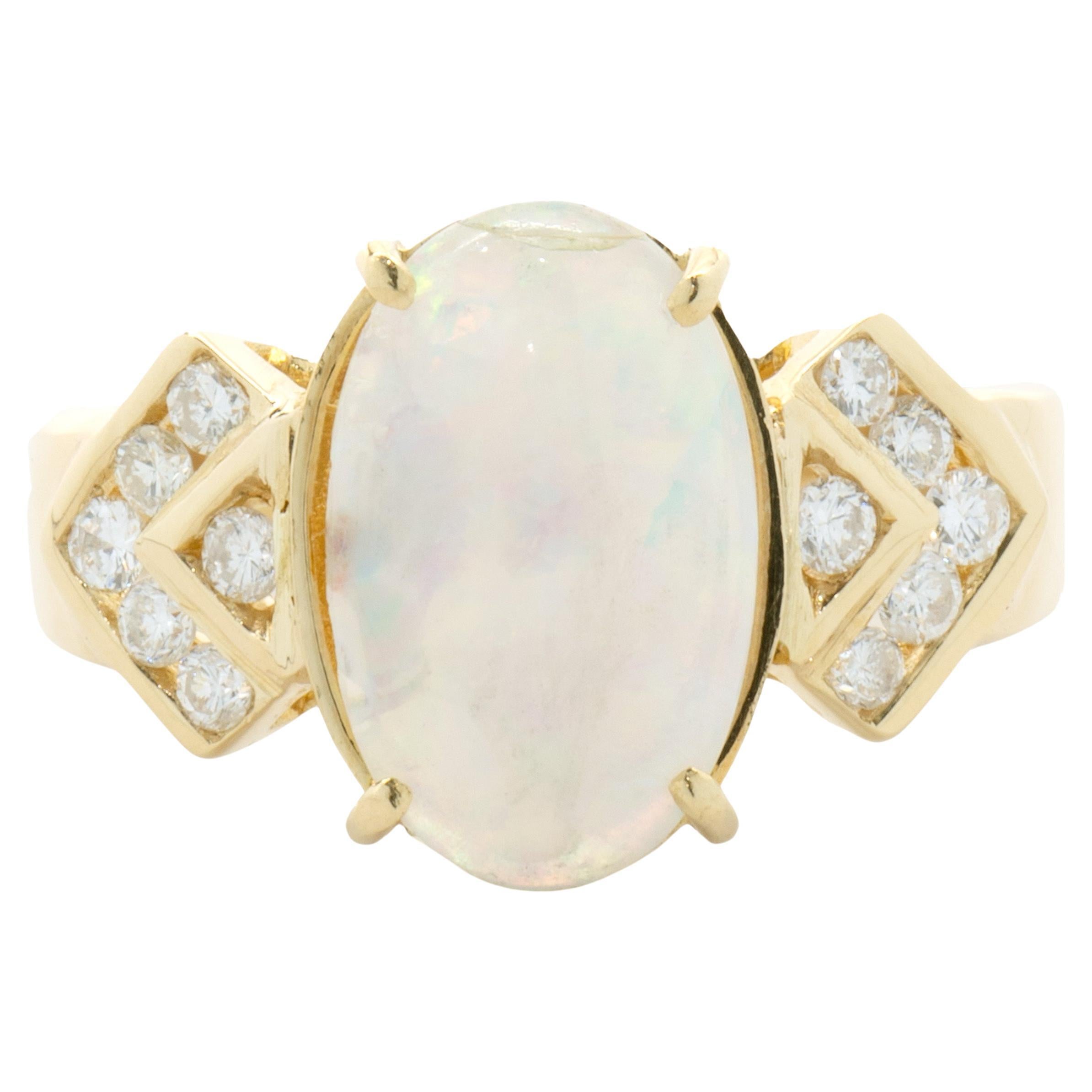 18 Karat Yellow Gold Opal and Diamond Cocktail Ring For Sale