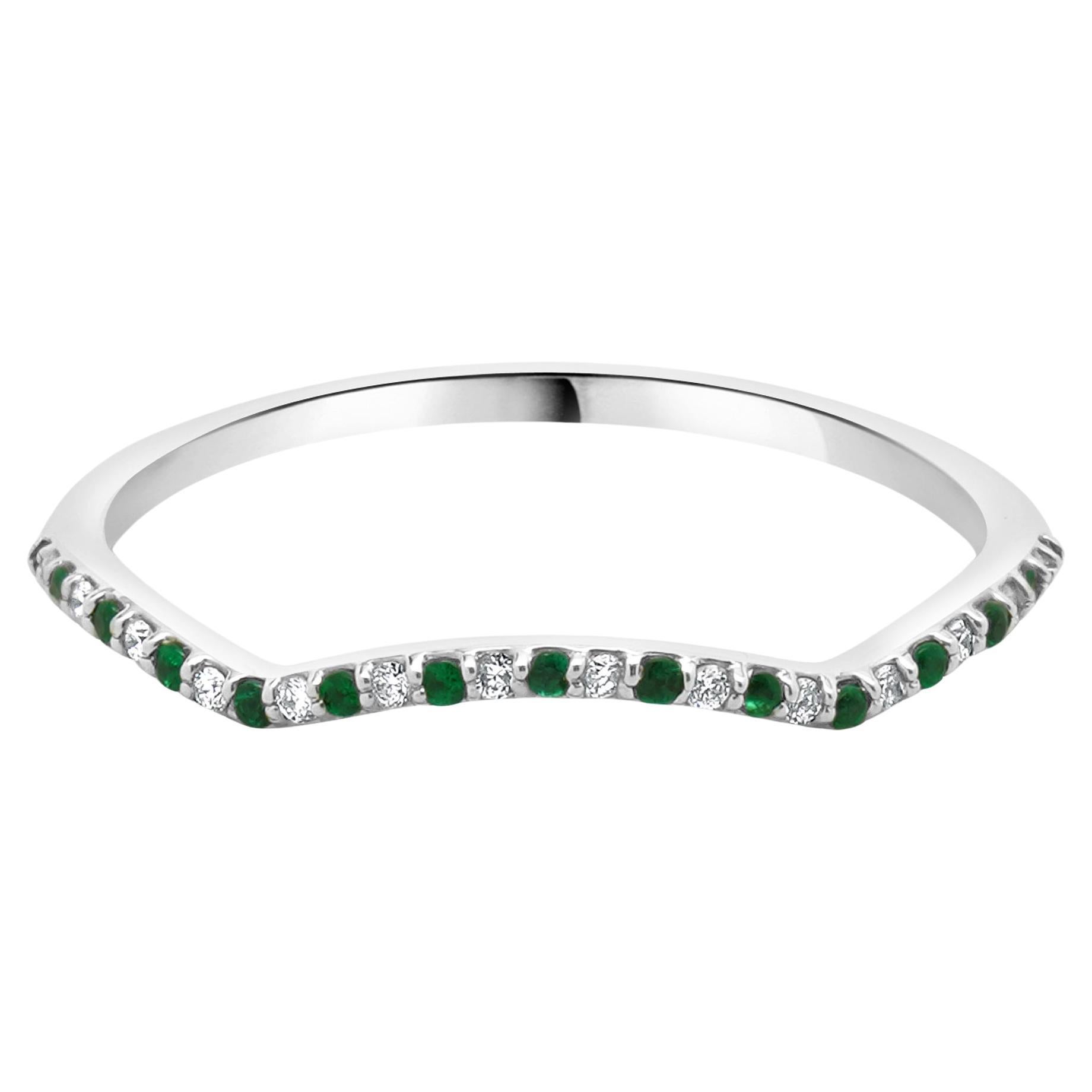 14 Karat White Gold Emerald and Diamond Band