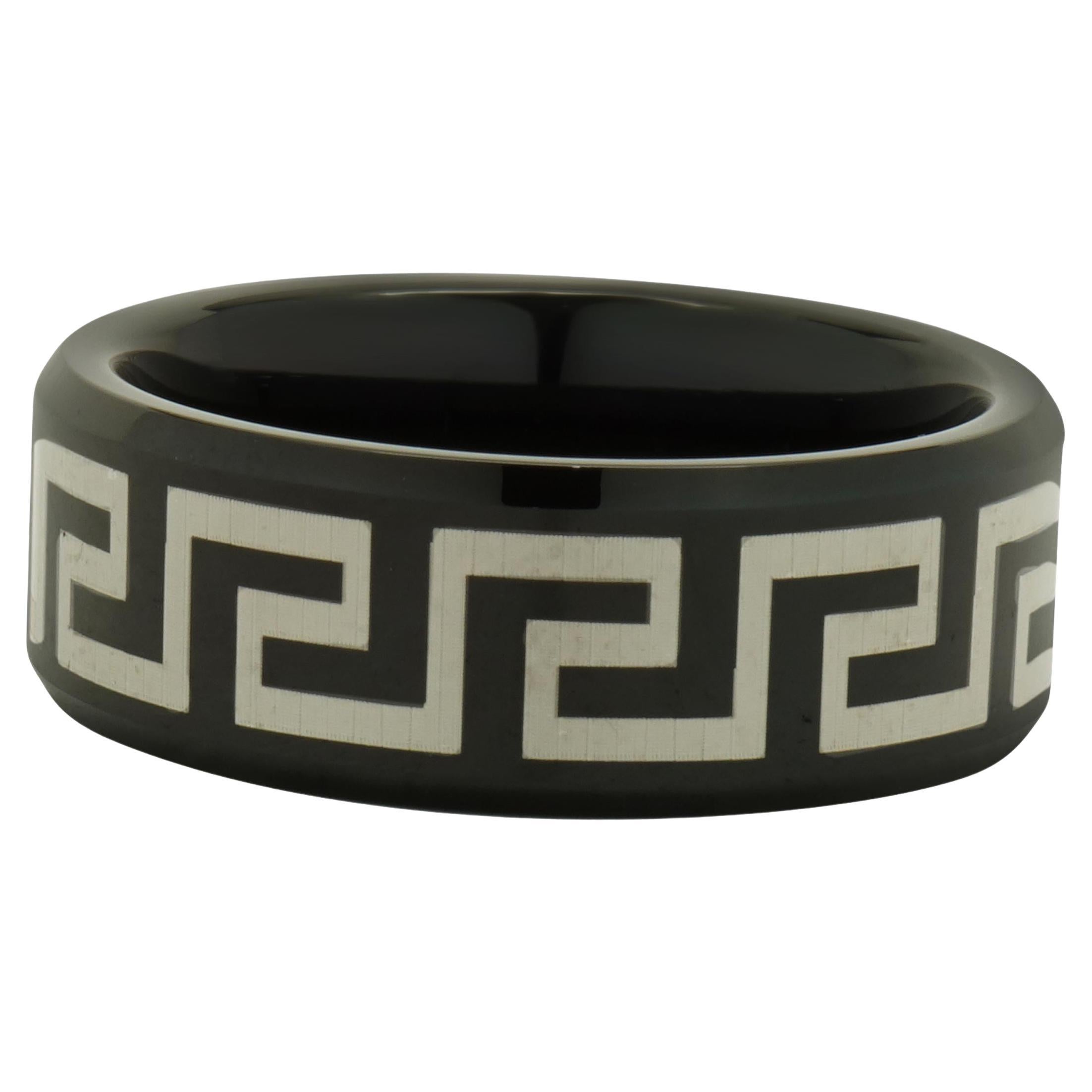 Black 8MM Tungsten Greek Key Band