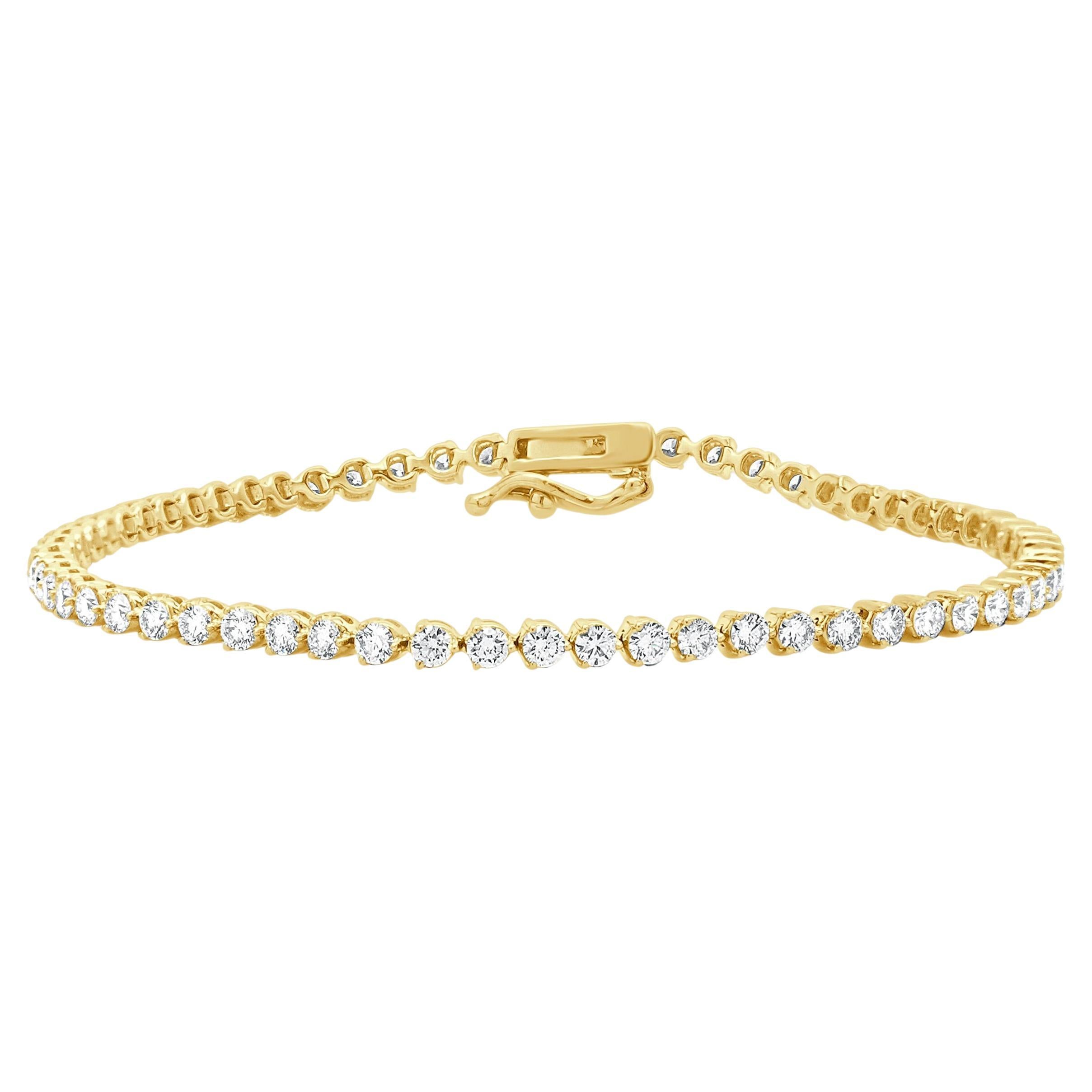 14 Karat Yellow Gold Diamond Inline Tennis Bracelet