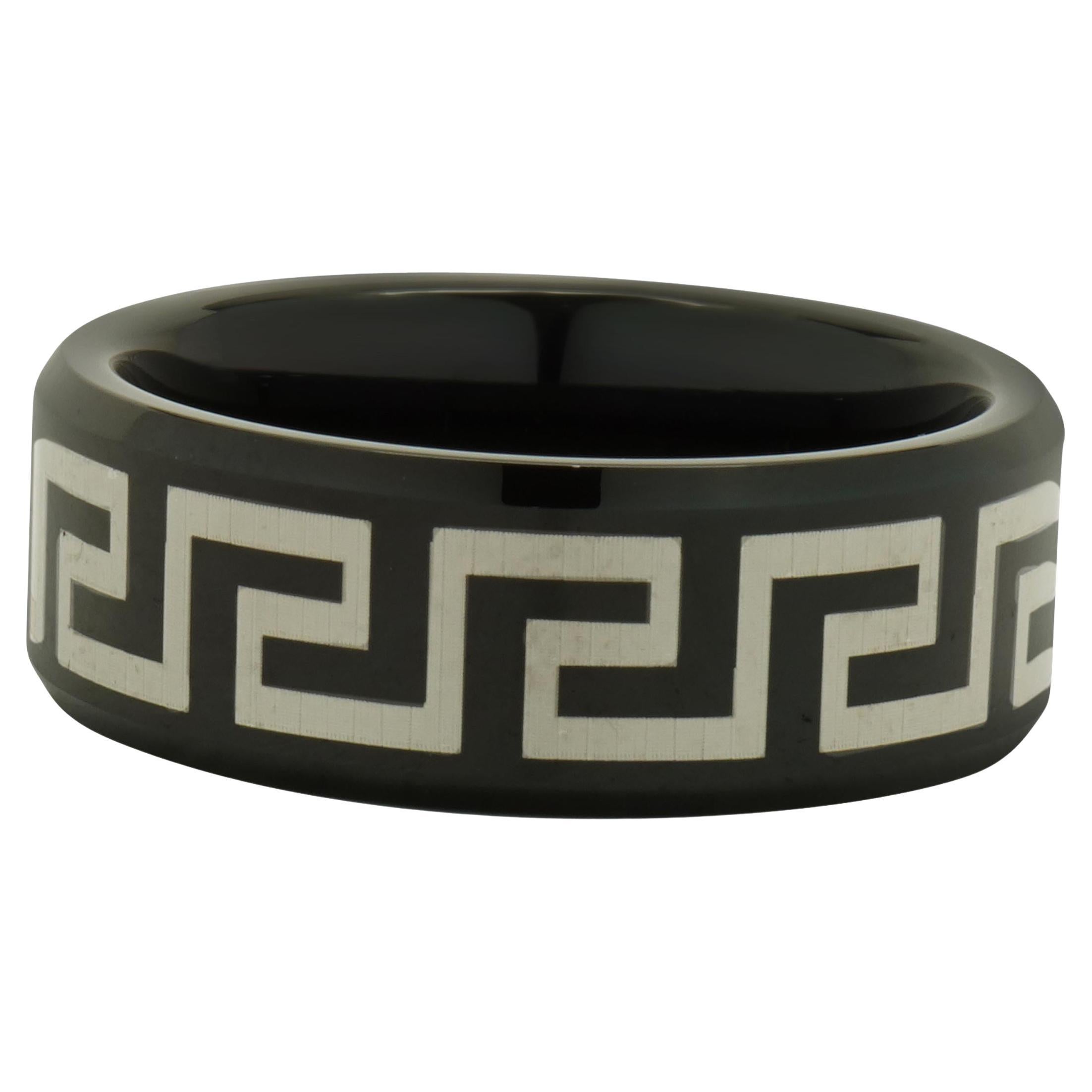 Black 8MM Tungsten Greek Key Band