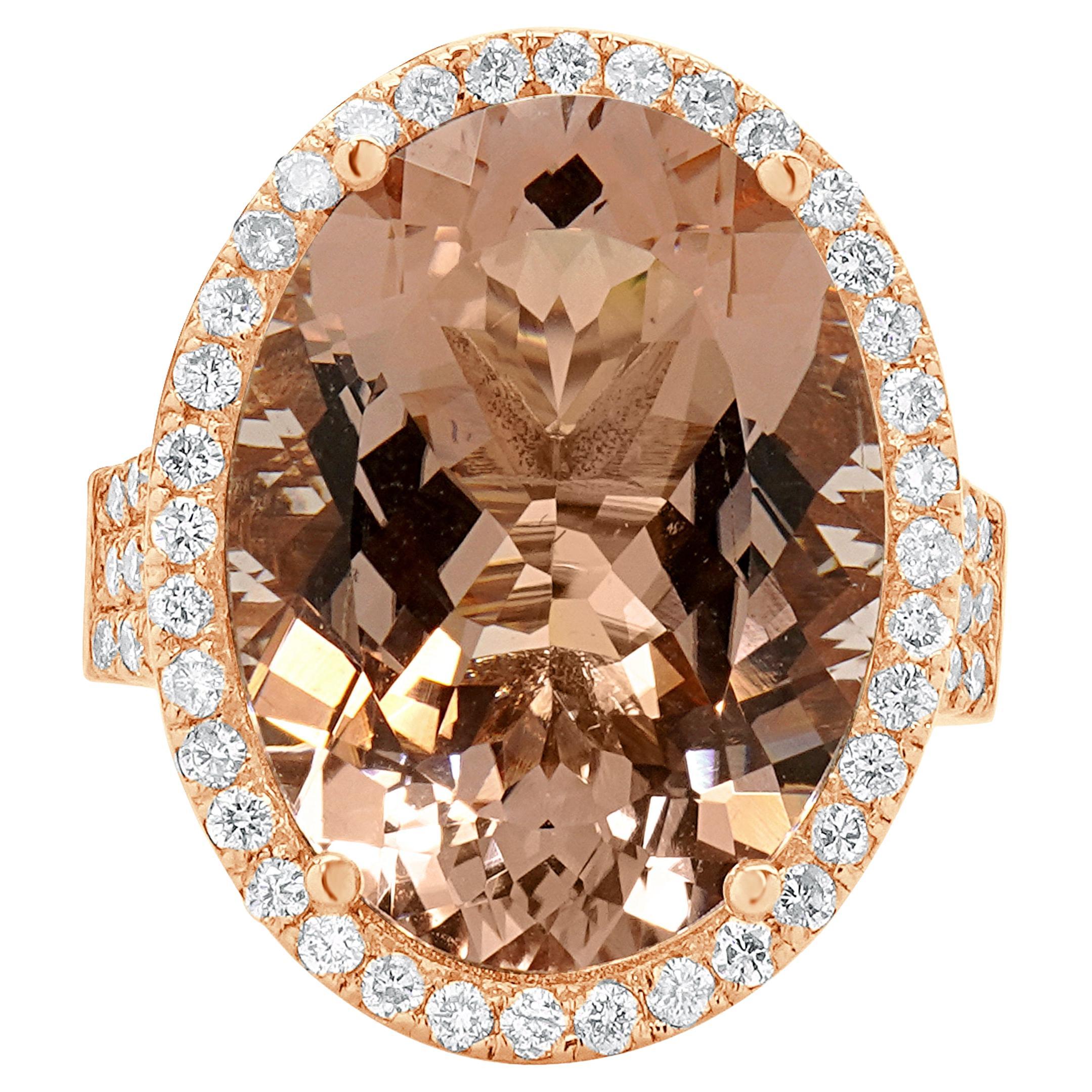 Anello in oro rosa 14 carati con morganite e diamanti in vendita