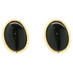 Boucles d'oreilles boutons en or jaune 14 carats Onyx ovale