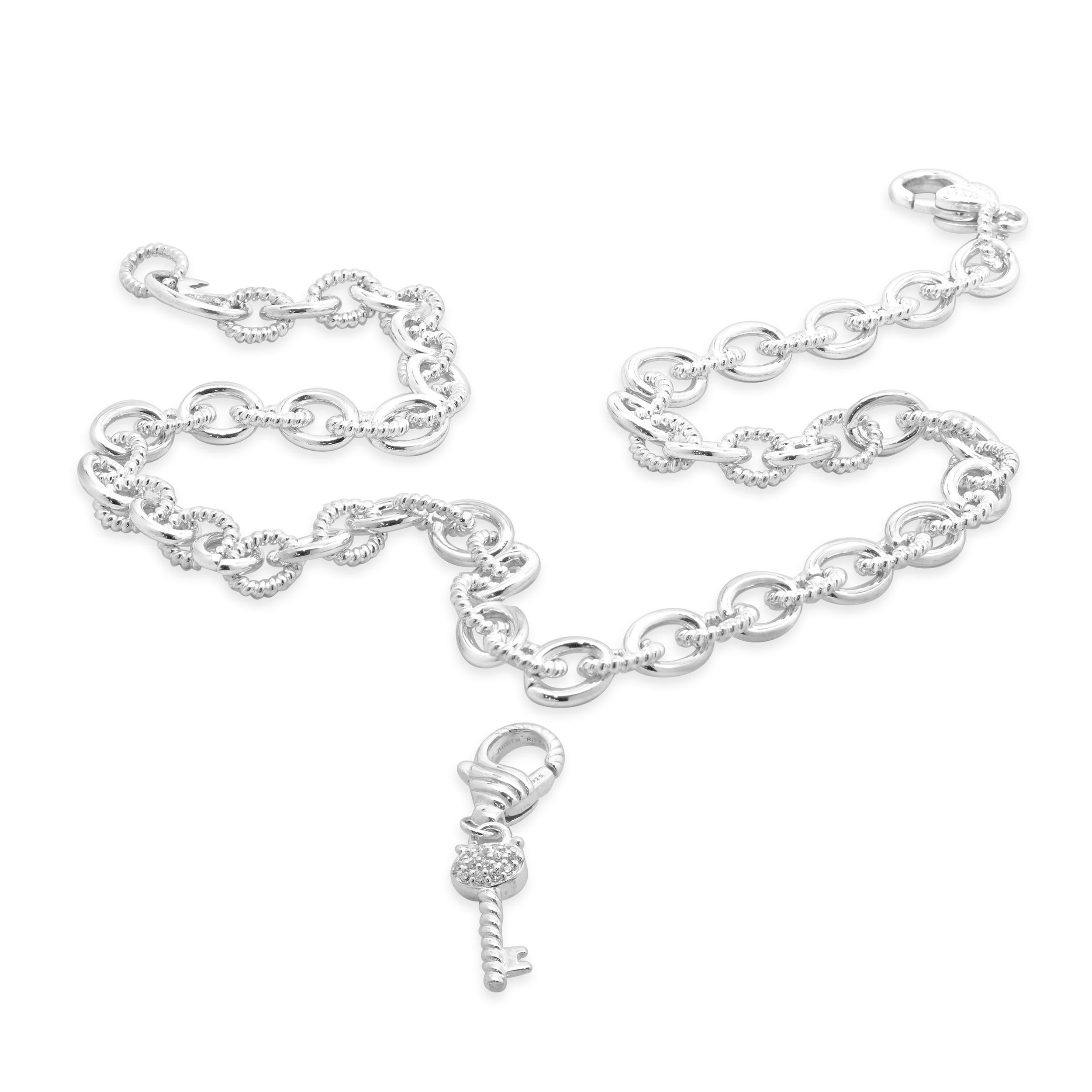 Judith Ripka - Collana con chiave del mio cuore in cristallo trasparente in argento sterling In condizioni ottime in vendita a Scottsdale, AZ