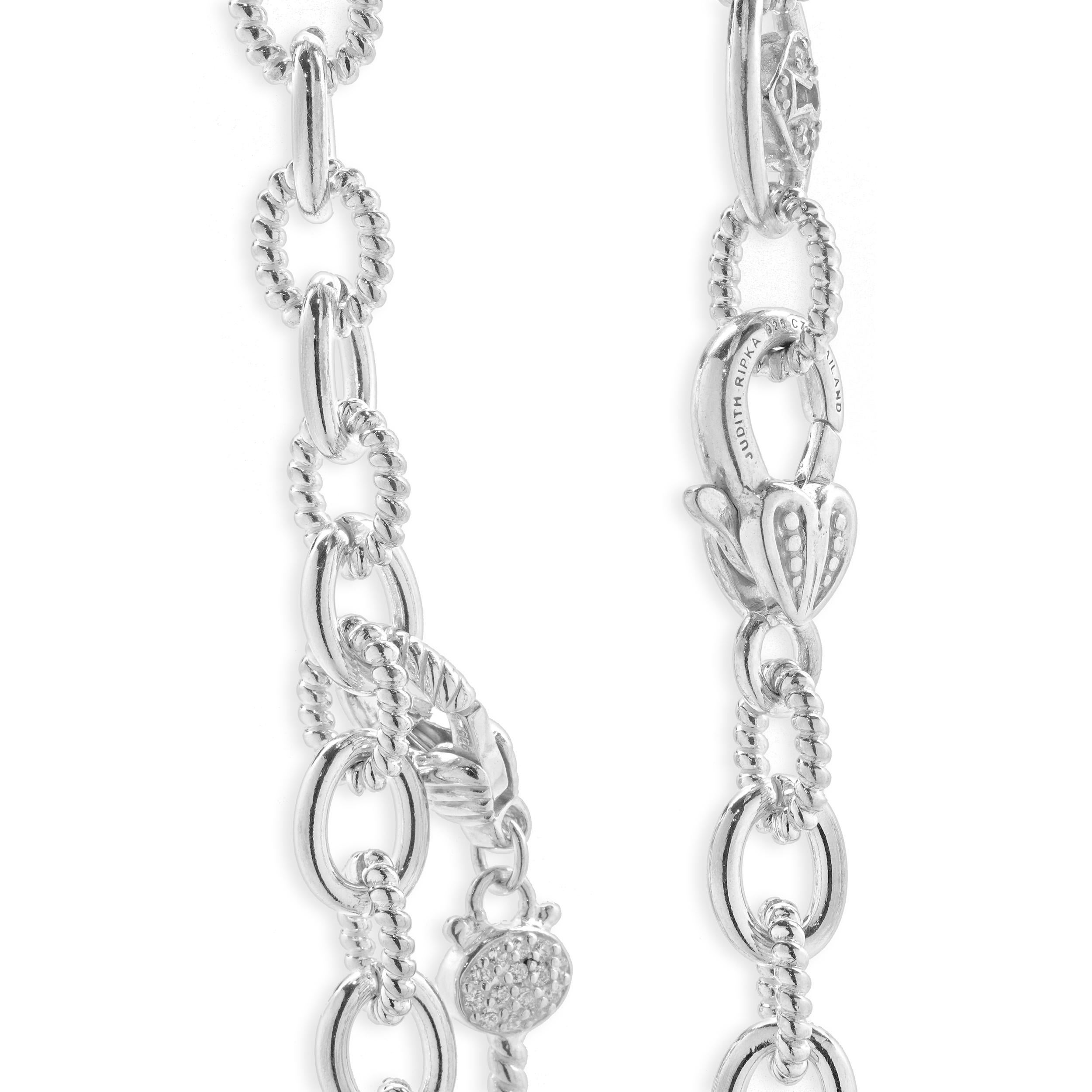 Taglio rotondo Judith Ripka - Collana con chiave del mio cuore in cristallo trasparente in argento sterling in vendita