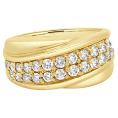 Bague torsadée à deux rangs de diamants en or jaune 14 carats