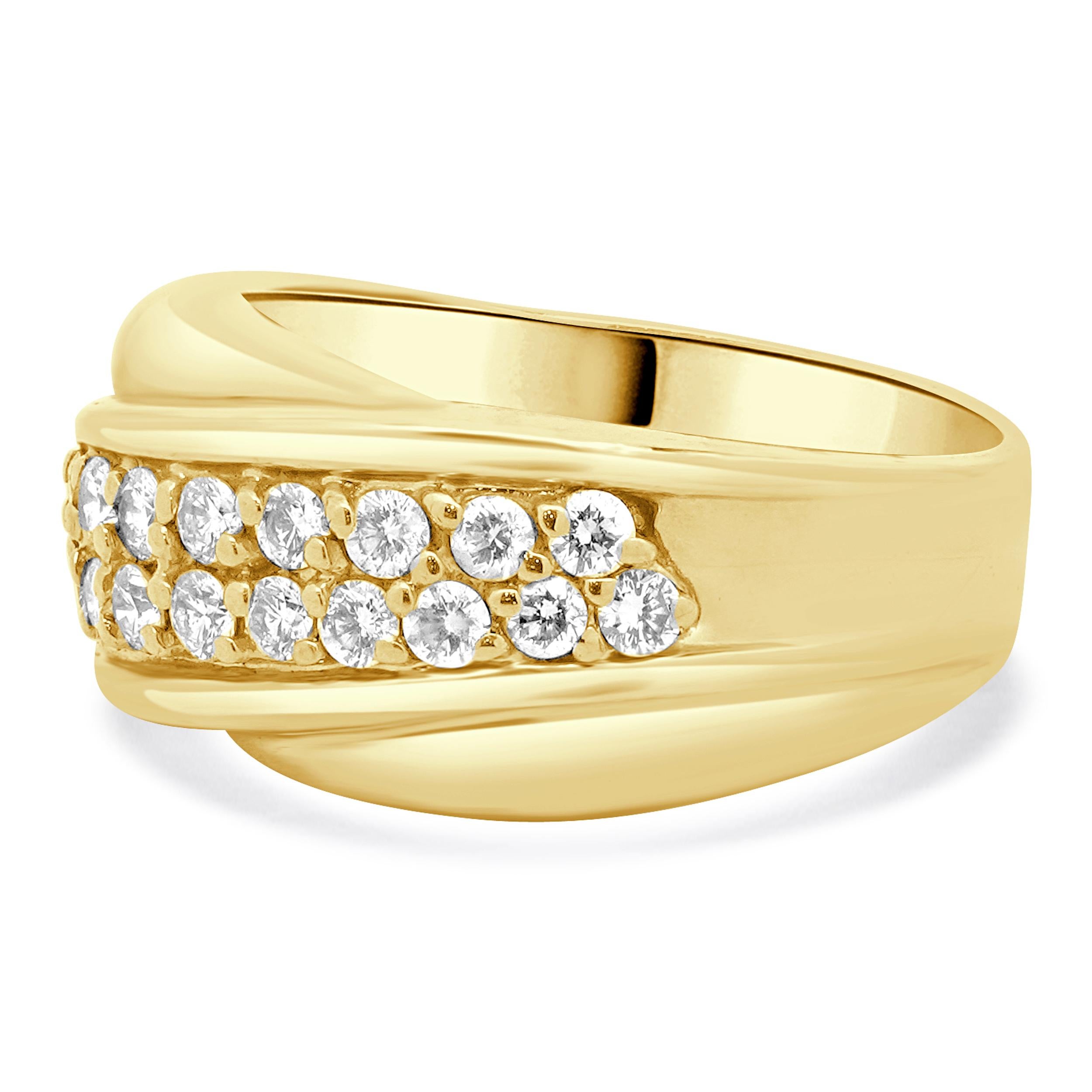 Materiale: oro giallo 14 carati
Diamante: 24 tagli rotondi a brillante = 1.20cttw
Colore: H
Chiarezza: SI1
Misura dell'anello: 9,5 (si prega di attendere fino a 2 giorni lavorativi in più per le richieste di misura)
Peso: 9,93 grammi

