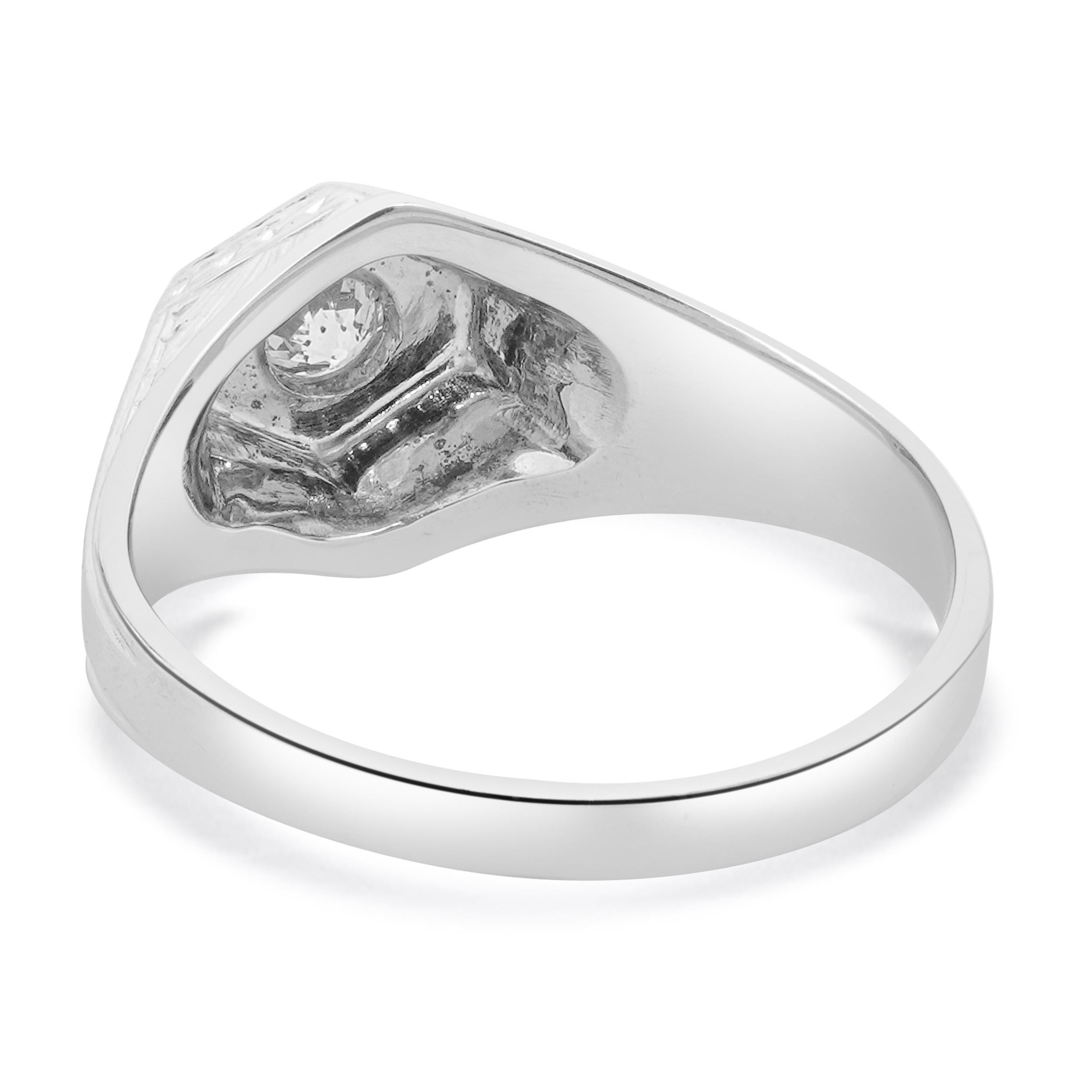 Women's or Men's 18 Karat White Gold Vintage Old Mine Cut Diamond Solitaire Ring For Sale