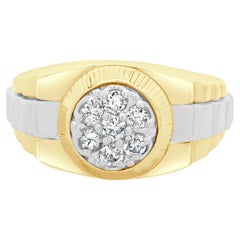 Anillo Estilo Racimo de Diamantes en Oro Amarillo y Blanco de 14 Kilates