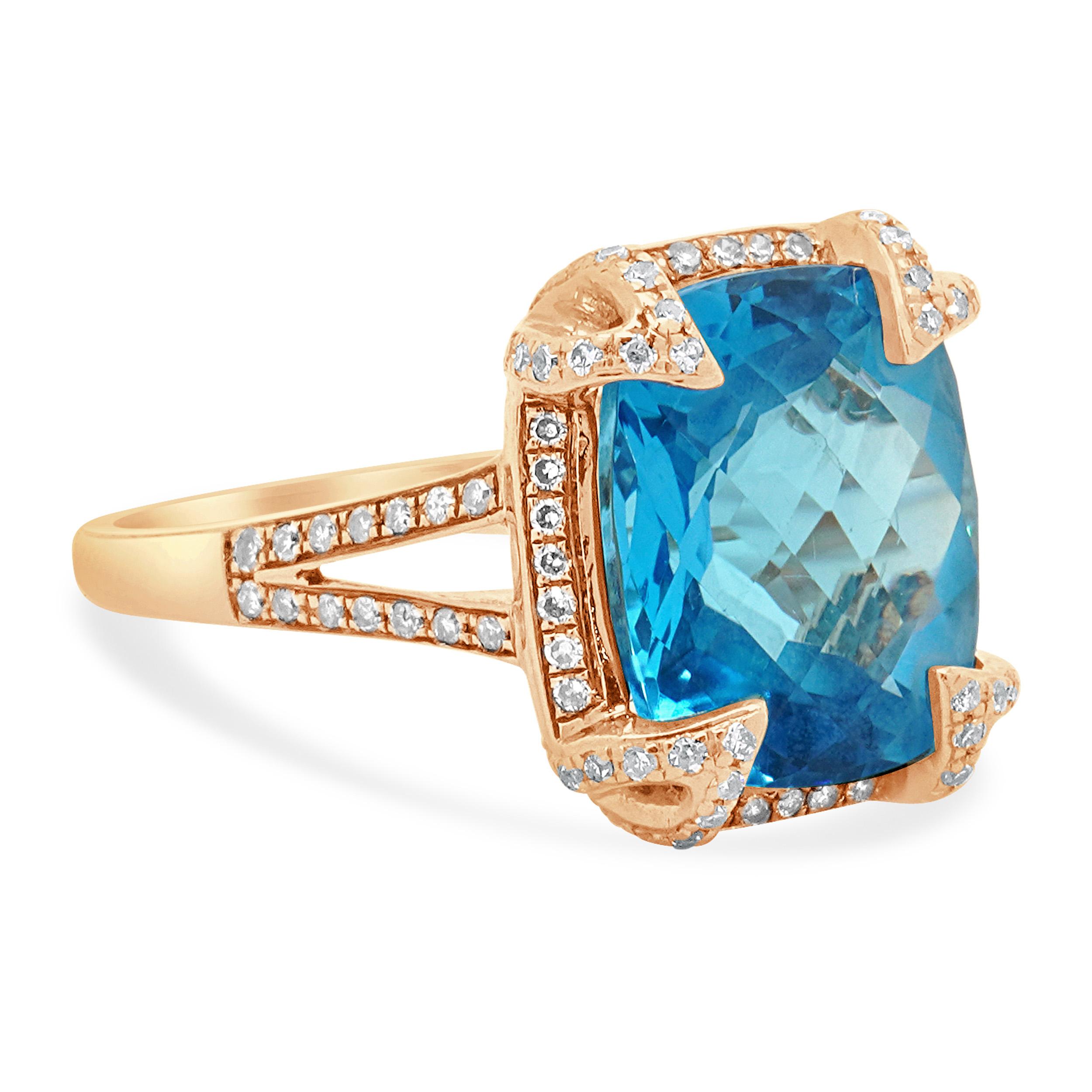 Taglio a rosa Anello Effy in oro rosa 14 carati con topazio blu e diamanti in vendita
