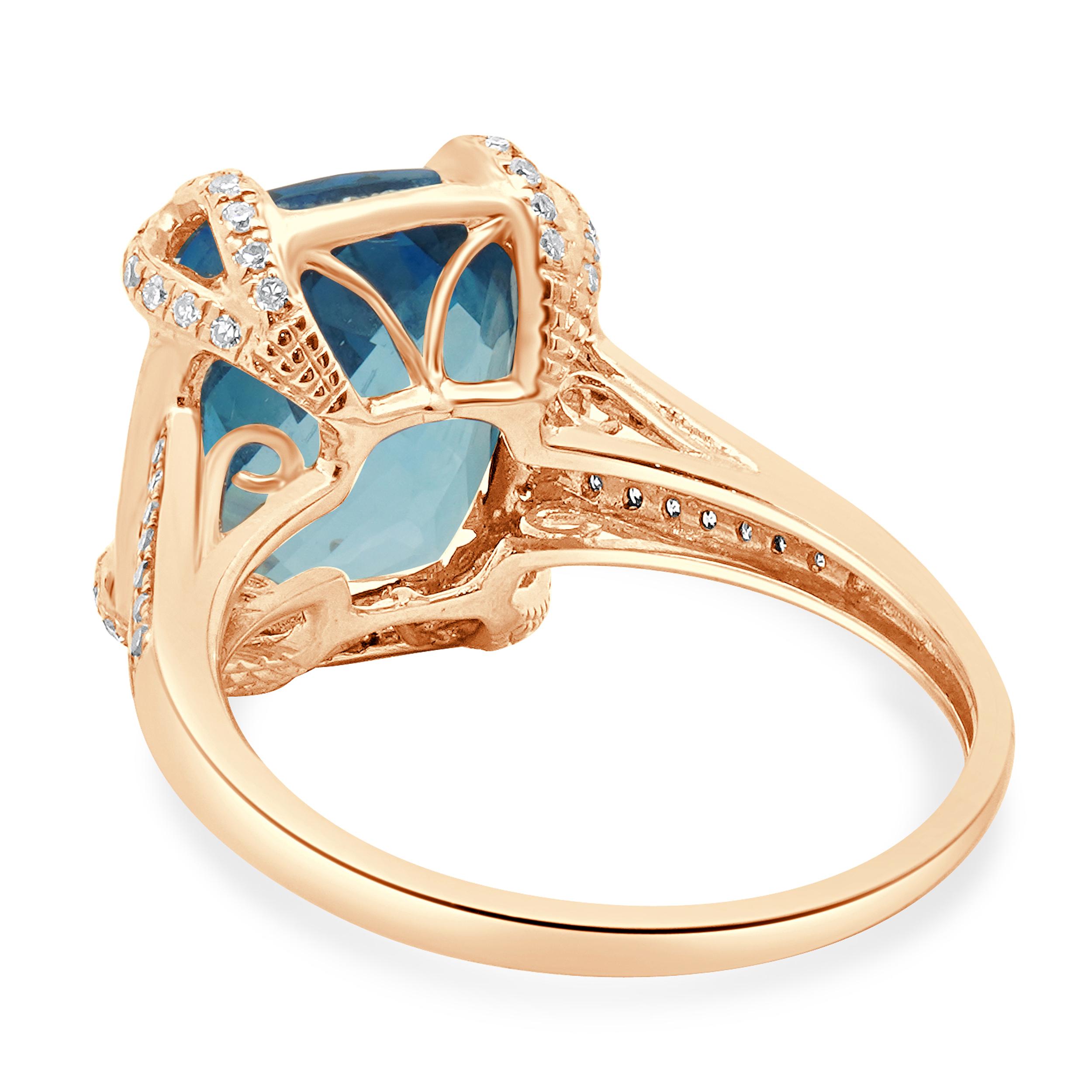 Anello Effy in oro rosa 14 carati con topazio blu e diamanti In condizioni ottime in vendita a Scottsdale, AZ
