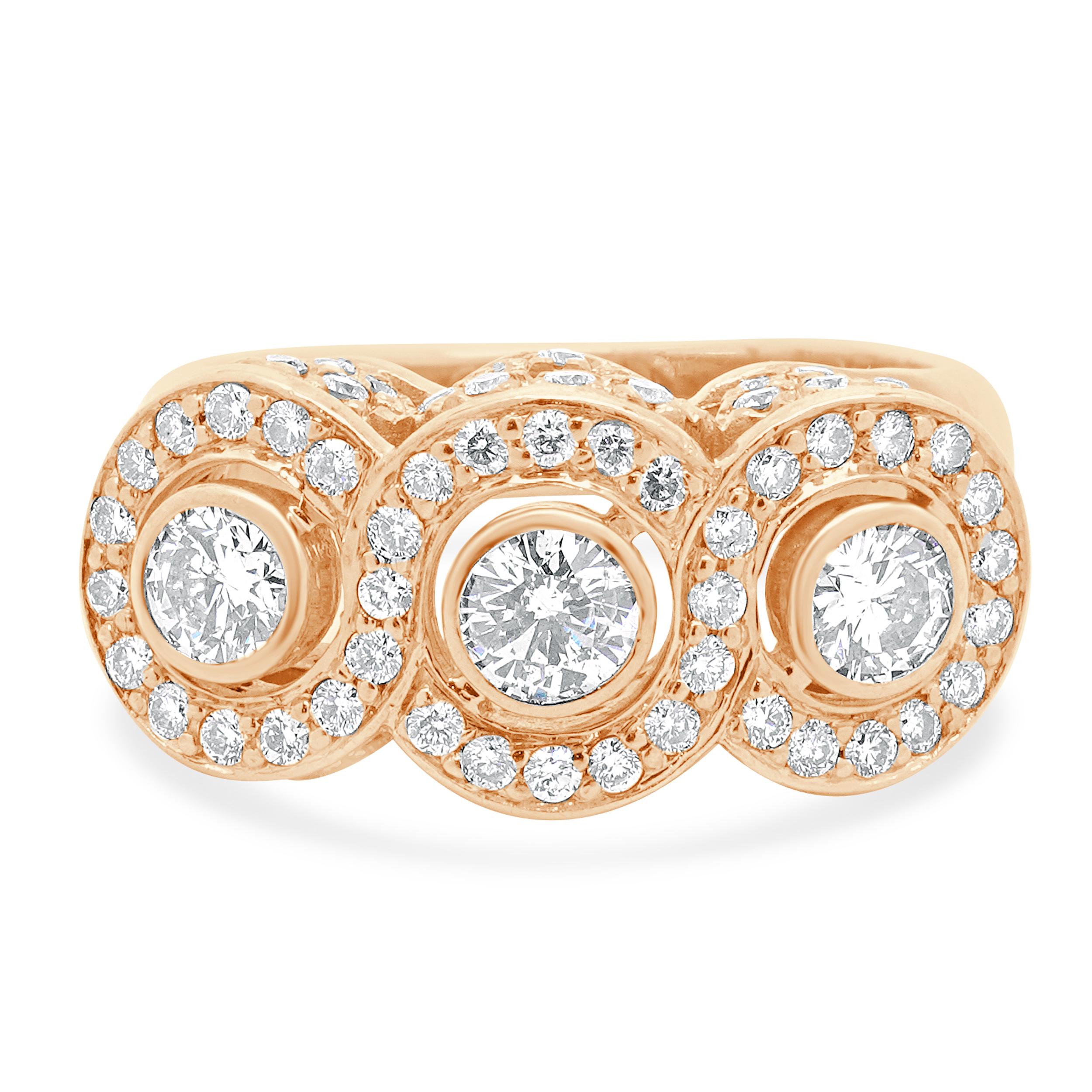 14 Karat Rose Gold Drei Diamanten Inline Ring