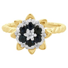 Bague fleur en or jaune 14 carats saphir et diamant