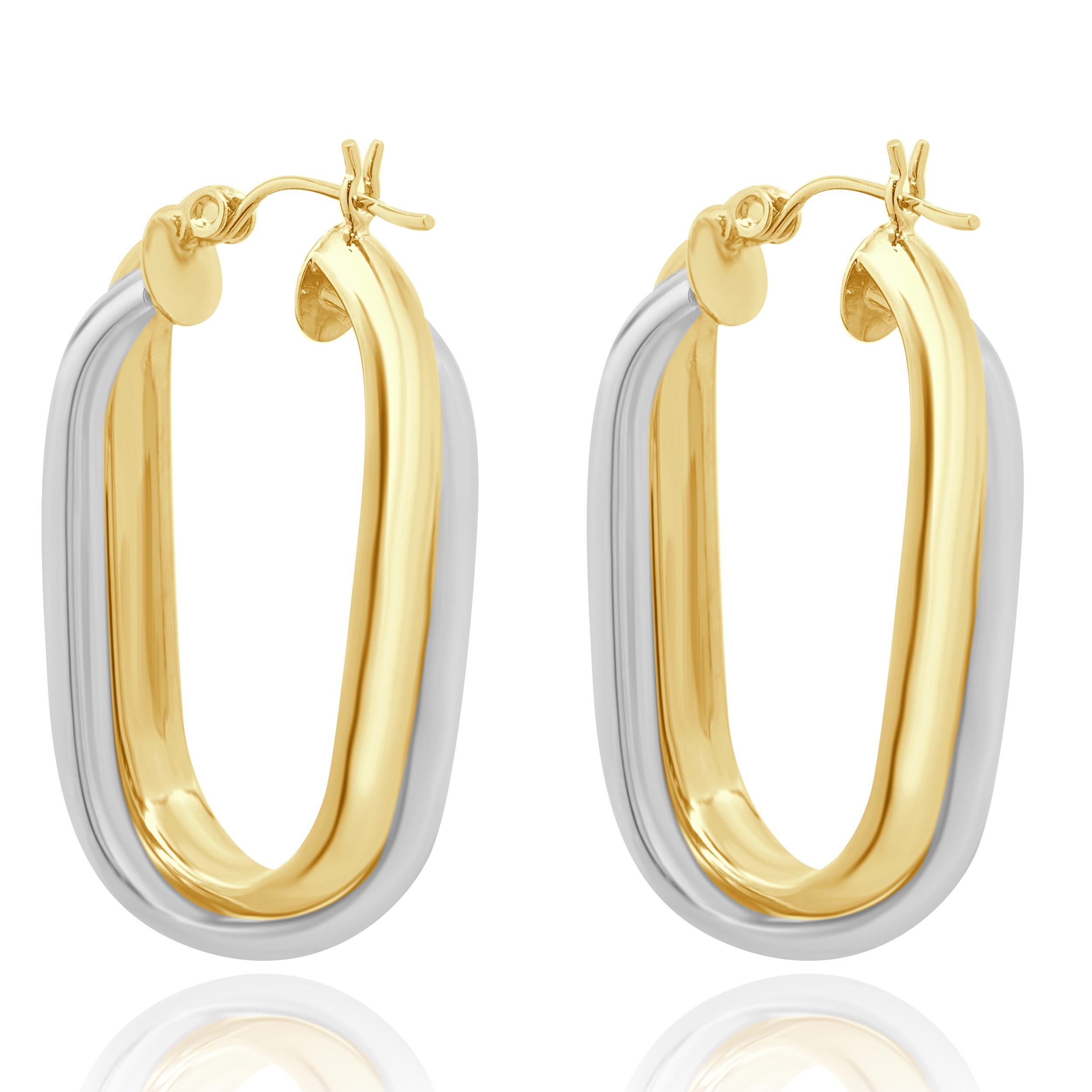 14 Karat zweifarbige doppelte ovale Reif-Ohrringe im Zustand „Hervorragend“ im Angebot in Scottsdale, AZ
