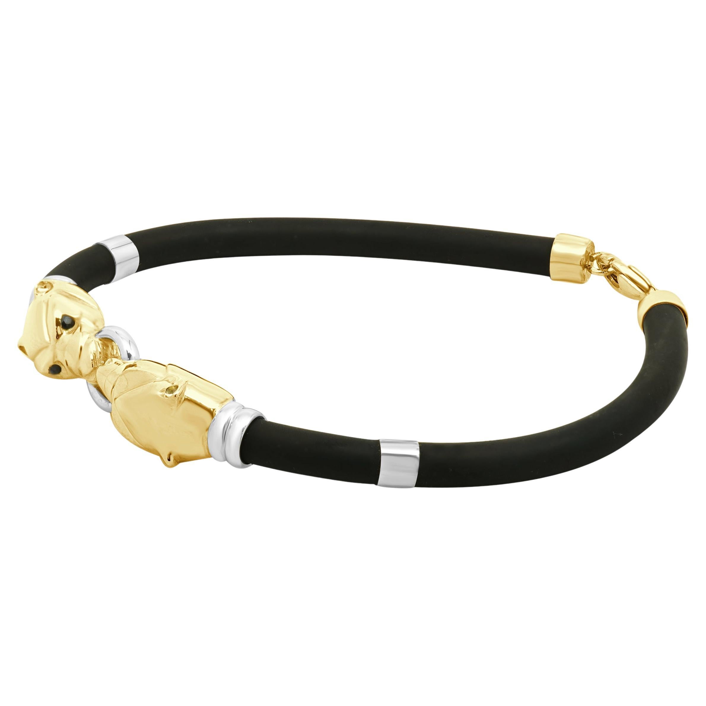 18 Karat Two Tone Double Panther With Sapphire Eyes Bracelet