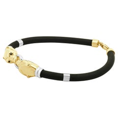 18 Karat Two Tone Double Panther With Sapphire Eyes Bracelet