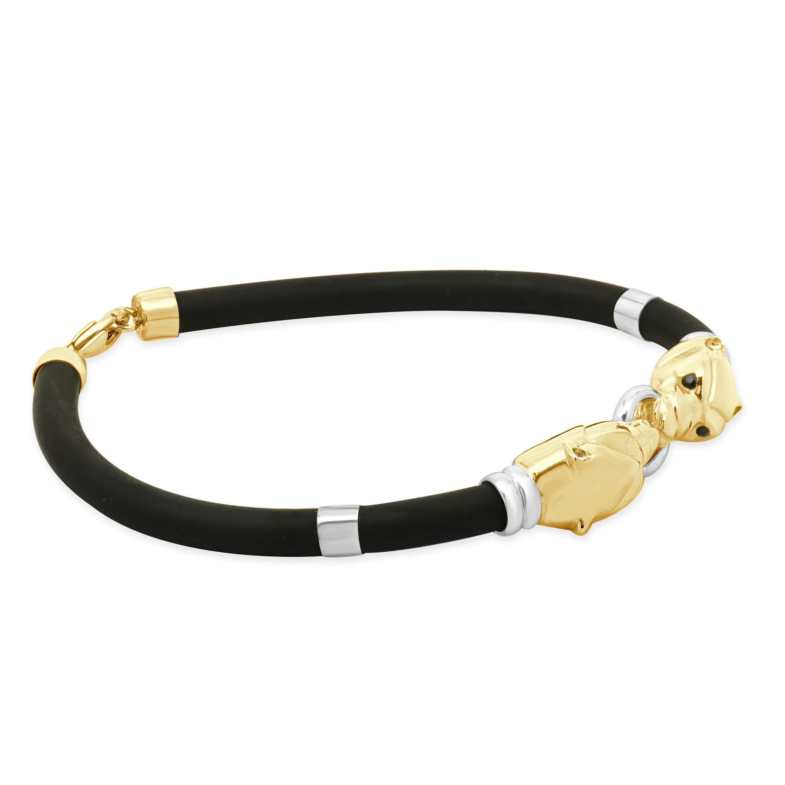 18 Karat Two Tone Double Panther With Sapphire Eyes Bracelet Excellent état - En vente à Scottsdale, AZ