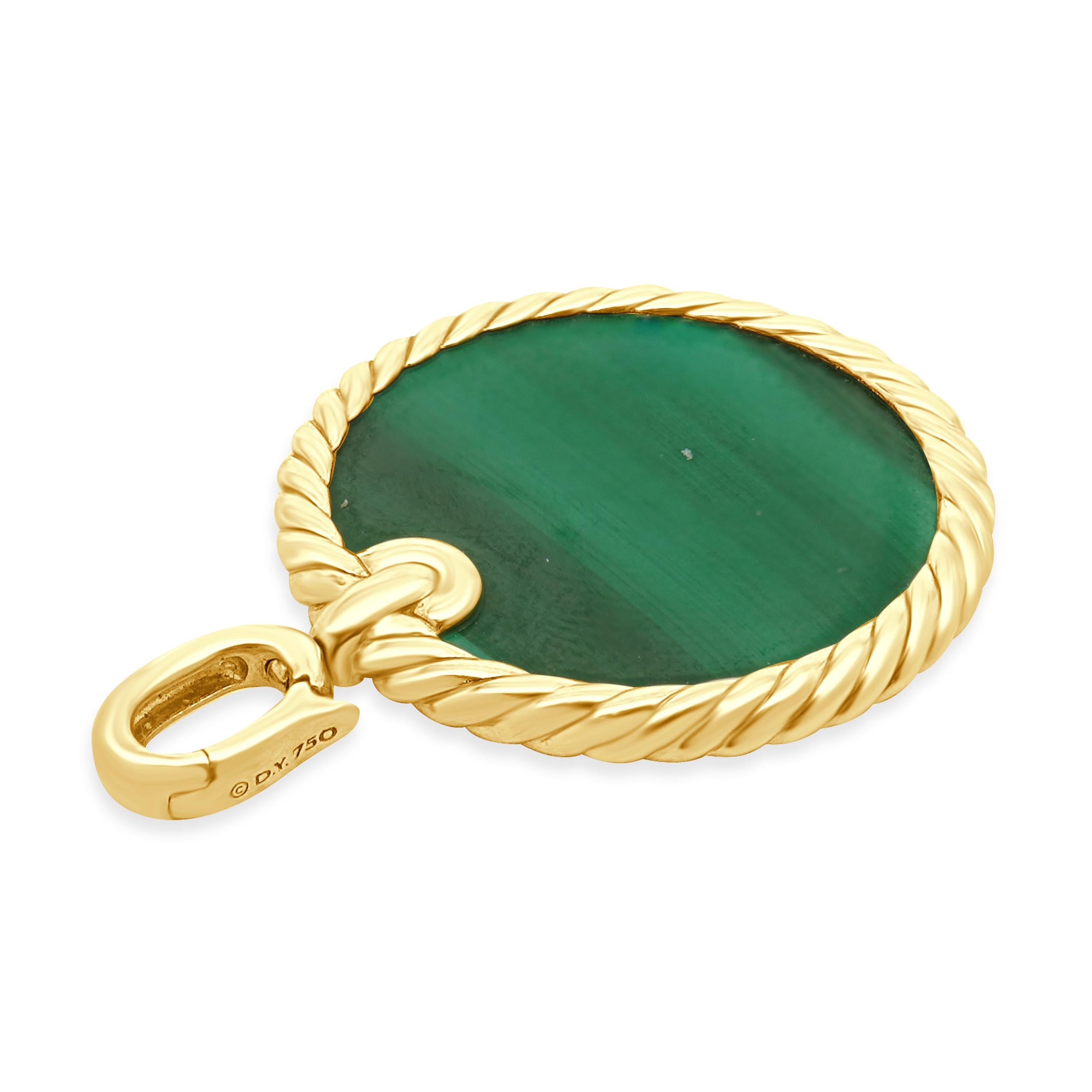 David Yurman Pendentif en or jaune 18 carats avec éléments en malachite Unisexe en vente