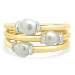David Webb 18K Yellow Gold & Platinum Baroque Pearl and Diamond Cuff Bracelet