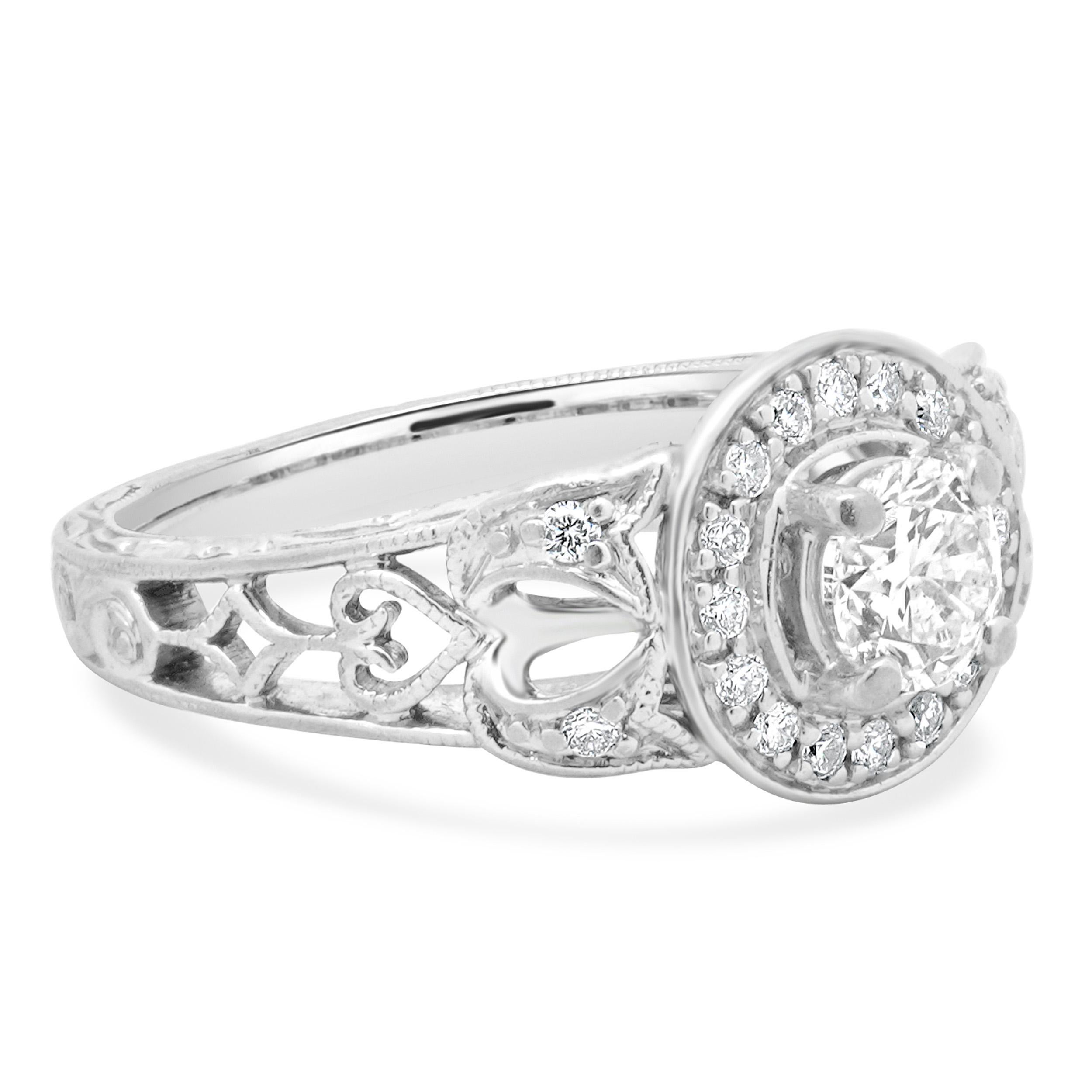 Anello di fidanzamento con diamante in oro bianco 14 carati In condizioni ottime in vendita a Scottsdale, AZ
