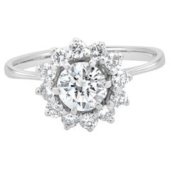Bague de fiançailles en or blanc 14 carats diamant rond avec halo