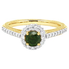 18 Karat Yellow Gold Irradiated Green Diamond Halo Ring